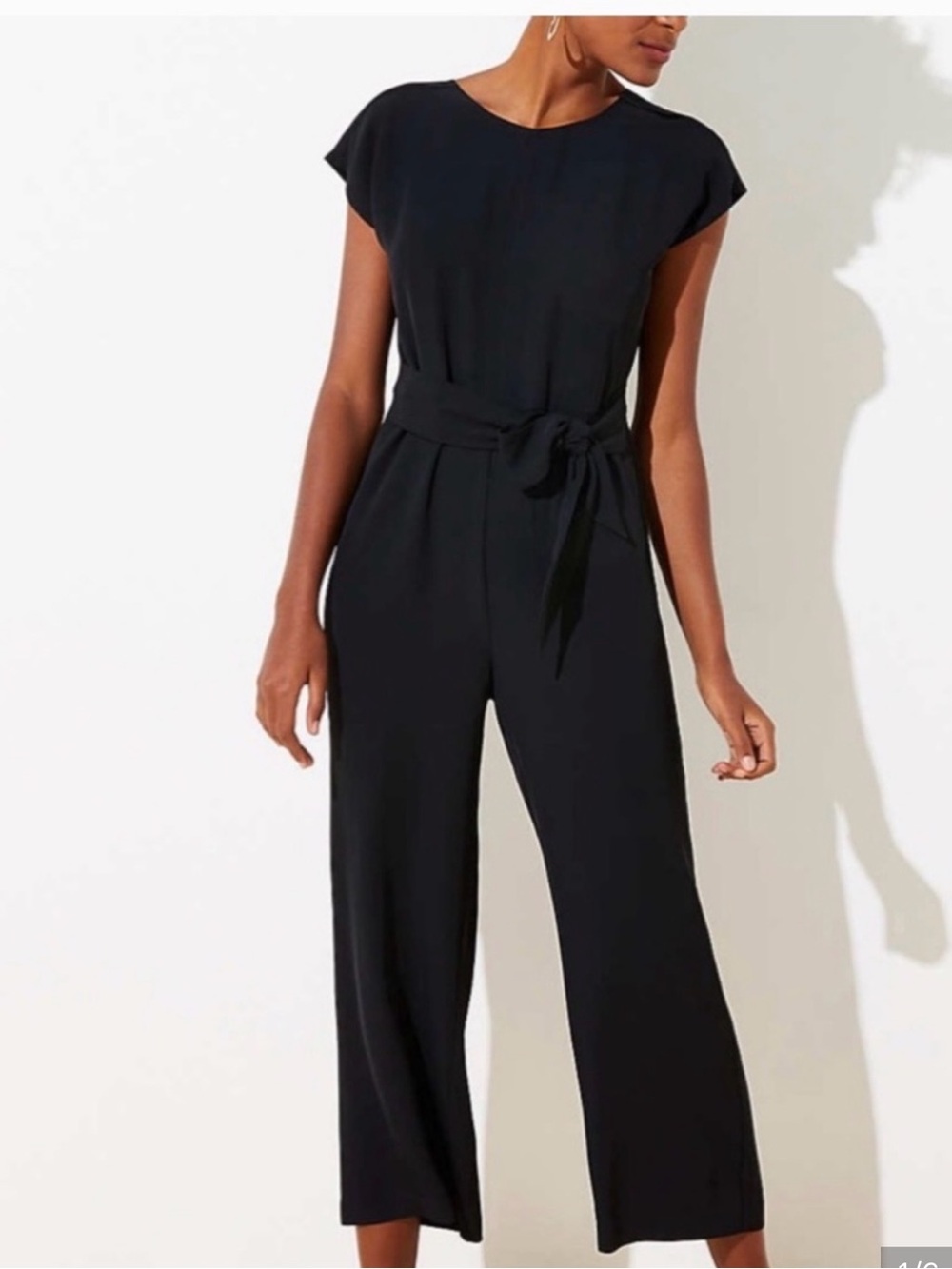 LOFT Black Wide-Leg Jumpsuit with Self-Tie Waist